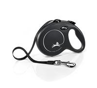 flexi® Classic L | Laisse rétractable à sangle de 5 m pour chiens jusqu'à 50 kg | Noir | laisse à enrouleur pour chien | Poids : 350 g | Dimensions : 12,9 x 18,8 cm
