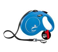 flexi® Classic L | Laisse rétractable à sangle de 8 m pour chiens jusqu'à 50 kg | Bleu | laisse à enrouleur pour chien | Poids : 530 g | Dimensions : 14,7 x 20,9 cm