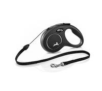 flexi® Classic S | Laisse rétractable à cordon de 5 m pour chiens jusqu'à 12 kg | Noir | laisse à enrouleur pour chien | Poids : 160 g | Dimensions : 9,6 x 16,2 cm