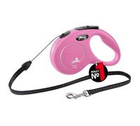 flexi® Classic S | Laisse rétractable à cordon de 5 m pour chiens jusqu'à 12 kg | Pink | laisse à enrouleur pour chien | Poids : 160 g | Dimensions : 9,6 x 16,2 cm