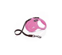 flexi® Classic XS | Laisse rétractable à sangle de 3 m pour petits chiens jusqu'à 12 kg | Format de poche | poignée à 3 doigts | Pink | Laisse à enrouleur | Poids : 110 g | Dimensions : 8,2 x 13 cm