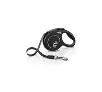 flexi® Classic XS | Laisse rétractable à sangle de 3 m pour petits chiens jusqu'à 12 kg | Format de poche | poignée à 3 doigts | Noir | Laisse à enrouleur | Poids : 110 g | Dimensions : 8,2 x 13 cm