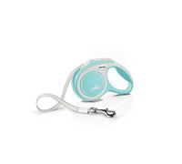 flexi® Comfort XS | Laisse rétractable à sangle de 3 m pour petits chiens jusqu'à 12 kg | Format de poche | poignée à 3 doigts | Bleu clair | Laisse à enrouleur | Poids : 130 g | Dimens. : 8,2 x 13 cm