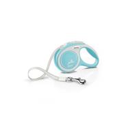 flexi® Comfort XS | Laisse rétractable à sangle de 3 m pour petits chiens jusqu'à 12 kg | Format de poche | poignée à 3 doigts | Bleu clair | Laisse à enrouleur | Poids : 130 g | Dimens. : 8,2 x 13 cm