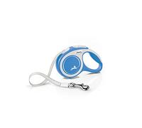 flexi® Comfort XS | Laisse rétractable à sangle de 3 m pour petits chiens jusqu'à 12 kg | Format de poche | poignée à 3 doigts | Bleu | Laisse à enrouleur | Poids : 130 g | Dimensions : 8,2 x 13 cm
