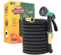 Flexi Hose Avec buse 8 fonctions, 30,5 m - Tuyau d'arrosage extensible léger, flexible sans nœud, raccords en laiton massif de 1,9 cm et double noyau en latex