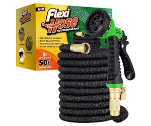 Flexi-Hose avec buse d'arrosage extensible à 8 fonctions, tuyau d'arrosage flexible léger et sans torsion, raccords en laiton massif de 3/4 pouces et double noyau en latex, 50 pieds noir