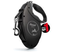 FLEXI - Laisse Giant L Tape 8 m - Sangle Robuste - Poignée Souple Ergonomique - Boitier Moderne - Mousqueton Solide - pour Chiens Costauds Jusqu'à 50 kg - Noir