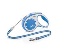 Flexi, Laisse Modèle New Comfort, Version Cordon, Sangle particulièrement résistante, Système de Guidage perfectionné, Poignée réglable pour Les Tailles M et L, Made in Germany, Bleu, M - 5m
