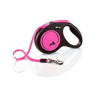 Flexi, Laisse Modèle New Neon, Version Sangle, Une visibilité Accrue grâce au réflecteur néon, Système de Guidage perfectionné, Système de freinage Robuste, Made in Germany, Noir/Rose, M - 5m