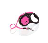Flexi, Laisse Modèle New Neon, Version Sangle, Une visibilité Accrue grâce au réflecteur néon, Système de Guidage perfectionné, Système de freinage Robuste, Made in Germany, Noir/Rose, S - 5m