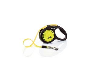 Flexi, Laisse Modèle New Neon, Version Sangle, Une visibilité Accrue grâce au réflecteur néon, Système de Guidage perfectionné, Système de freinage Robuste, Made in Germany, Noir/Jaune, XS - 3m