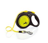 Flexi Laisse néon pour Chien avec Bande réfléchissante, Ergonomique, Durable et sans nœuds, 4,9 m, Taille L, Couleur Fluo/Noir