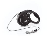 FLEXI Laisse rétractable Classique (Cordon), Ergonomique, Durable et sans nœuds, pour Chiens jusqu'à 8,2 kg, 3 m, Taille XS, Noir