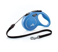Flexi Laisse rétractable Classique (Ruban), Ergonomique, Durable et sans nœuds, pour Chiens jusqu'à 20 kg, 4,9 m, Taille M, Bleu