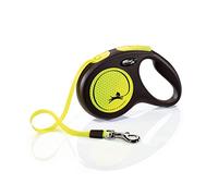 flexi® Laisse rétractable réfléchissante pour Chien (Ruban adhésif), Ergonomique, Durable et sans nœuds, 4,9 m, Taille M, Fluo/Noir