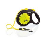 flexi® Neon L | Laisse rétractable à Sangle de 5 m pour Chiens jusqu'à 50 kg | Noir/Jaune Fluo | Laisse à Enrouleur pour Chien | Poids : 360 g | Dimensions : 12,9 x 18,8 cm