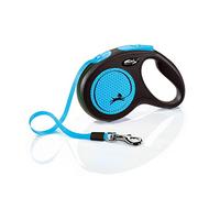 Flexi® Neon M | Laisse rétractable à Sangle de 5 m pour Chiens jusqu'à 25 kg | Noir/Bleu Fluo | Laisse à Enrouleur pour Chien | Poids : 280 g | Dimensions : 11,6 x 18,8 cm