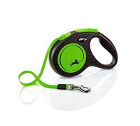 flexi® Neon M | Laisse rétractable à sangle de 5 m pour chiens jusqu'à 25 kg | Noir / vert fluo | laisse à enrouleur pour chien | Poids : 280 g | Dimensions : 11,6 x 18,8 cm