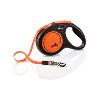 flexi® Neon M Sangle 5 m noir/orange néon, laisse rétractable pour chiens jusqu'à 25 kg