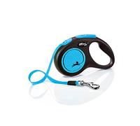 Flexi® Neon S | Laisse rétractable à Sangle de 5 m pour Chiens jusqu'à 15 kg | Noir/Bleu Fluo | Laisse à Enrouleur pour Chien | Poids : 210 g | Dimensions : 10 x 16,5 cm