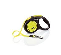 flexi® Neon S | Laisse rétractable à sangle de 5 m pour chiens jusqu'à 15 kg | Noir / jaune fluo | laisse à enrouleur pour chien | Poids : 210 g | Dimensions : 10 x 16,5 cm