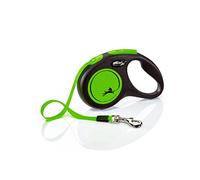Flexi® Neon S | Laisse rétractable à Sangle de 5 m pour Petits Chiens jusqu'à 15 kg | Noir/Vert Fluo | Laisse à Enrouleur pour Chien | Poids : 210 g | Dimensions : 10 x 16,5 cm