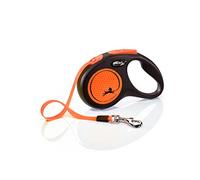 Flexi® Neon S Sangle 5 m Noir/Orange néon, Laisse rétractable pour Chiens jusqu'à 15 kg