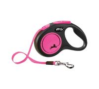 Flexi® Neon S Sangle 5 m Noir/Pink néon, Laisse rétractable pour Chiens jusqu'à 15 kg