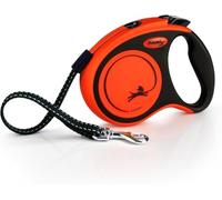 FLEXI® Xtreme S Laisse rétractable Extra Robuste avec Bande Extra Forte de 4,9 m | Ceinture de Protection avec éléments réfléchissants | Réglage de la poignée | Orange/Noir