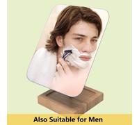 Flexible Bamboo Makeup Mirror With Gooseneck 360° Rotation 8 Inch Large Foldable Portable Desk Mirror With Holder For Bathroom Rectangular