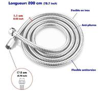Flexible de douche SNAKIOX- Inox chromé double agrafage - 2 00m - Certifié NF - Garantie 10 ans