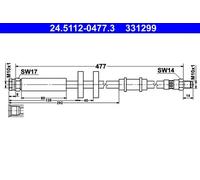 ATE Flexible de frein 24.5112-0477.3 Essieu avant 477mm M10x1mm pour CITROËN FIAT PEUGEOT