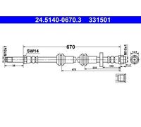 ATE Flexible de frein 24.5140-0670.3 pour AUDI A6 C7 / A6 C7 Avant / A7 Sportback (2011-2018)