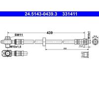 Flexible de frein 24.5143-0439.3 ATE pour VW AUDI SEAT SKODA