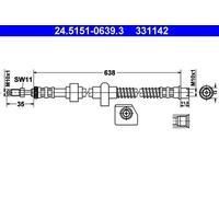 Flexible de frein 24.5151-0639.3 ATE pour PEUGEOT CITROËN