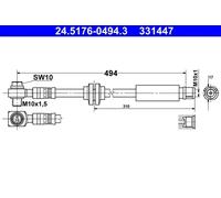 Flexible de frein 24.5176-0494.3 ATE pour OPEL SAAB CHEVROLET