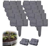 Flexible Plastic Garden Edging 2.5m - 10 Pcs Stone Effect Grey Border Fence, No-Dig Landscape Kit for Flower Beds, Walkways & Driveways