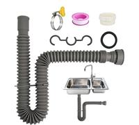 Flexible Sink Drain, P Trap Hose Connector with 1-1/4 to 1-1/2 Inch Adapter | 1-1/4 to 1-1/2 inch Adapter Under Sink Pipe Kit for Kitchen Rv Repair Dishwashing Vanity