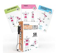 Flexies Cartes d'entraînement pour barre de pilates - 58 cartes d'exercice avec bâtons de pilates pour entraînement, instructions et conseils de respiration | Anneau et marqueur effaçable à sec