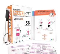 Flexies Cartes d'entraînement pour barre de pilates - 58 cartes d'exercice avec bâtons de pilates pour entraînement, instructions et conseils de respiration | Anneau et marqueur effaçable à sec