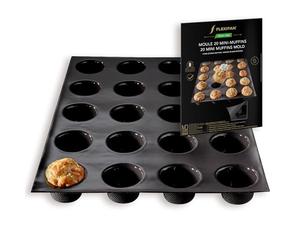 Flexipan Moule 20 Mini Muffins Moelleux Sucrés ou Salés - Cuisson Uniforme, Antiadhésif, Haute Résistance - Accessoire Patisserie, Cuisine - Parts individuelles - Fabrication Française