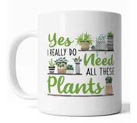 FLEXISAVVY Tasse en céramique avec inscription « Yes I Really Need All These Plants » - Idée cadeau amusante pour les amateurs de plantes - Pour homme et femme - Blanc - 325 ml