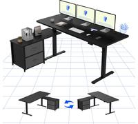 FLEXISPOT 160 x 70 cm Bureau réglable en hauteur électriquement en forme de L avec tiroirs & espace de rangement réversible Table assis-debout noire