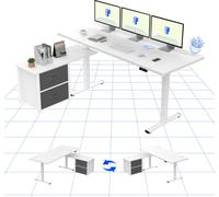 FLEXISPOT 160 x 70 cm Bureau réglable en hauteur électriquement en forme de L avec tiroirs & espace de rangement réversible Table assis-debout blanche