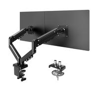 FlexiSpot Bras Double Écran 17-32 Pouces, VESA 75/100 mm, Pince de Bureau | Support Ecran PC, Inclinaison, Pivot Et Rotation 360°, Ergonomique Vérin Gaz, Gestion Câbles, Pince Hauteur Réglable, Noir