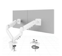 FlexiSpot Bras Double Écran 17-32 Pouces, VESA 75/100 mm, Pince de Bureau | Support Ecran PC, Inclinaison, Pivot Et Rotation 360°, Ergonomique Vérin Gaz, Gestion Câbles, Pince Hauteur Réglable, Blanc