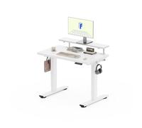 FLEXISPOT Bureau Assis Debout 110x54 cm avec Rehausseur d’Écran et Rangement, Charge 100 kg, Table Réglable en Hauteur avec Mémoire, Étagère & Tiroirs, Assemblage Facile, Blanc