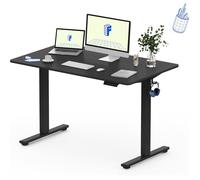 FlexiSpot Bureau Assis Debout 120x60cm Une Pièce, Bureau Réglable Électrique, Bureau Informatique avec Crochet, Charge 70kg, Noir
