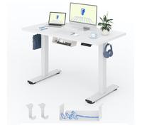 FlexiSpot Bureau Assis Debout 120x60cm Une Pièce, Bureau Réglable Électrique, Bureau Informatique avec Crochet, Charge 70kg, Blanc